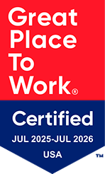 Red banner with the text ‘We’re Great Place to Work-Certified’ representing Gigamon Great Place to Work recognition.